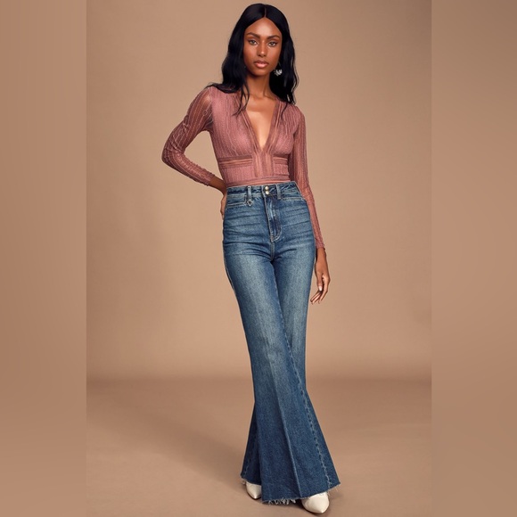 Lulus Casita Mauve Pink Sheer Lace Long Sleeve Bodysuit - Size S - Picture 6 of 6